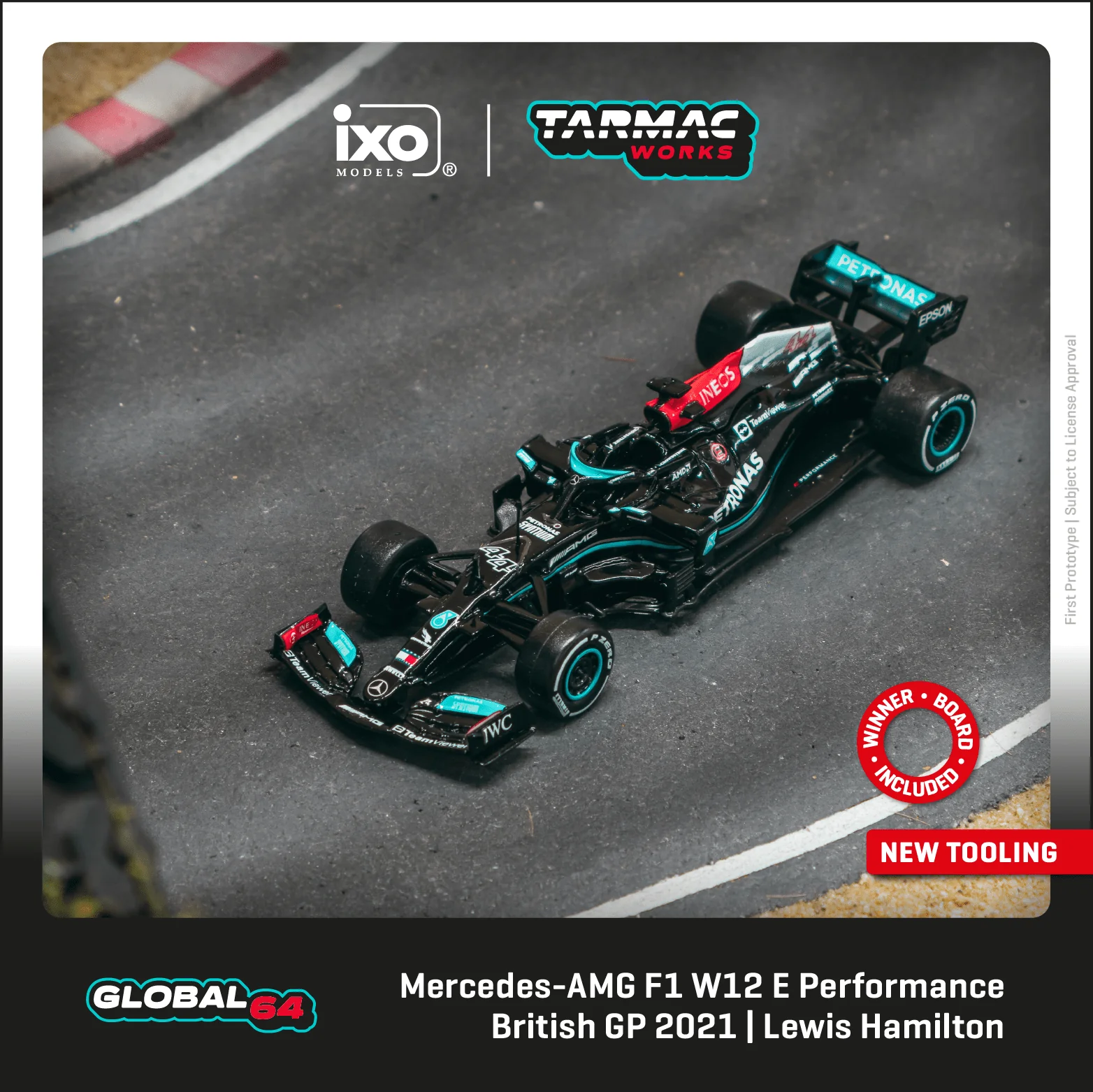 Tarmac Works 1:64 Mercedes-AMG F1 W12 E Performance, British Grand Prix 2021 Winner, Lewis Hamilton