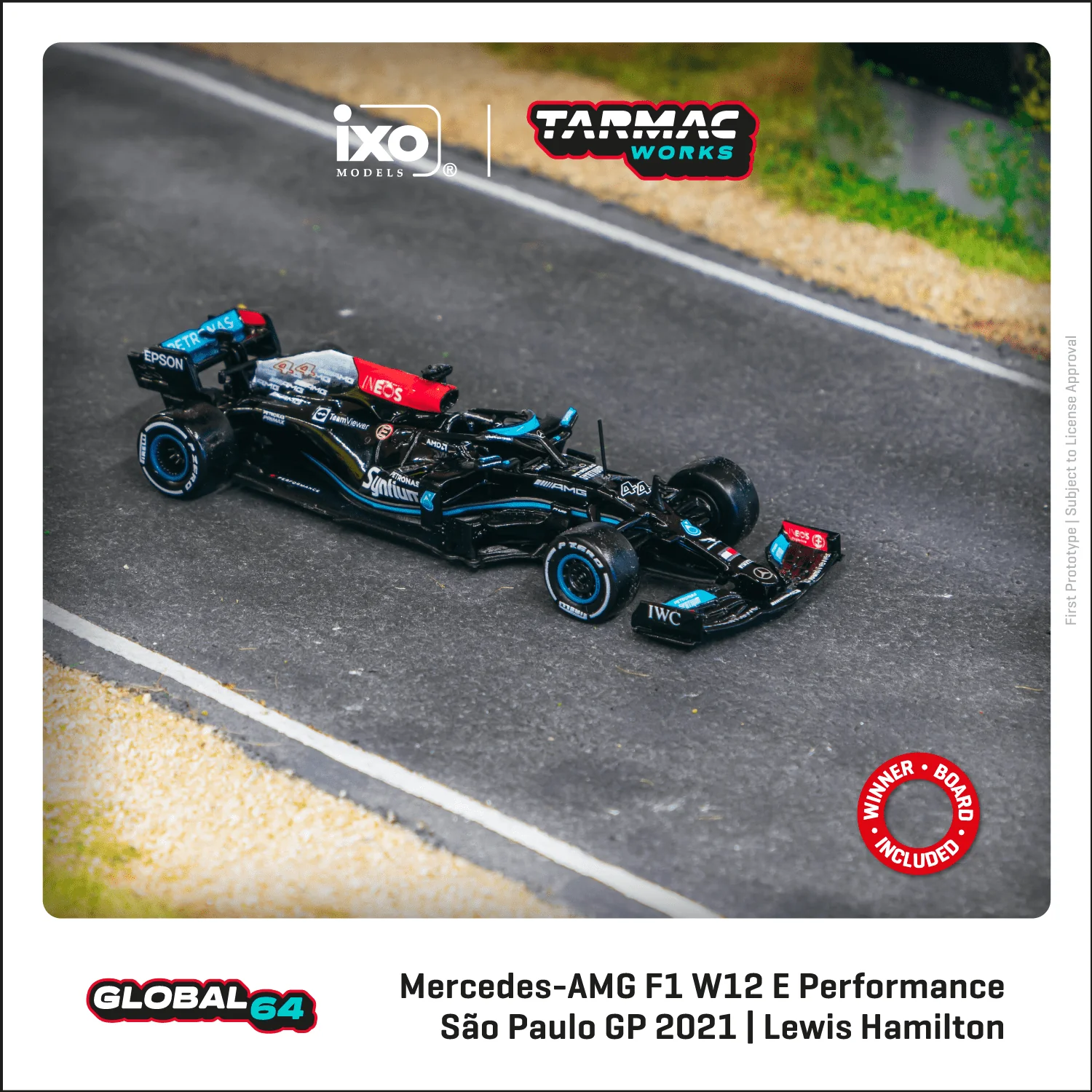 Tarmac Works 1:64 Mercedes-AMG F1 W12 E Performance São Paulo Grand Prix 2021 Winner Lewis Hamilton - Image 2