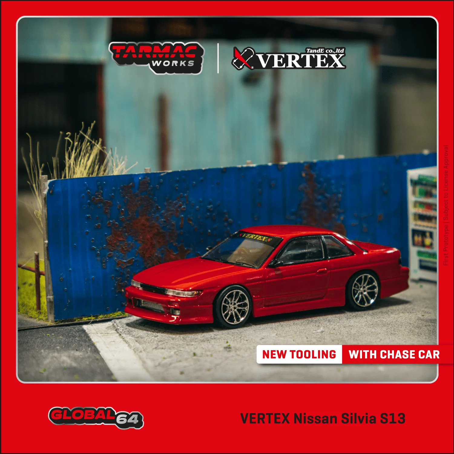 Tarmac Works 1:64 Nissan Silvia (S13) VERTEX in Red Metallic - Image 2
