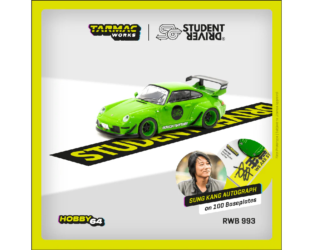 Tarmac Works 1/64 Porsche 993 RWB Rough Rhythm Fuel Fest Student Driver in Green - Image 2