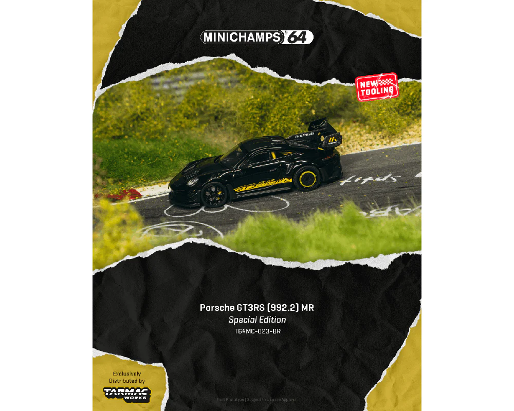 *PREORDER* Tarmac Works x MiniChamps 1:64 Porsche GT3RS (992.2) MR in Black & Yellow
