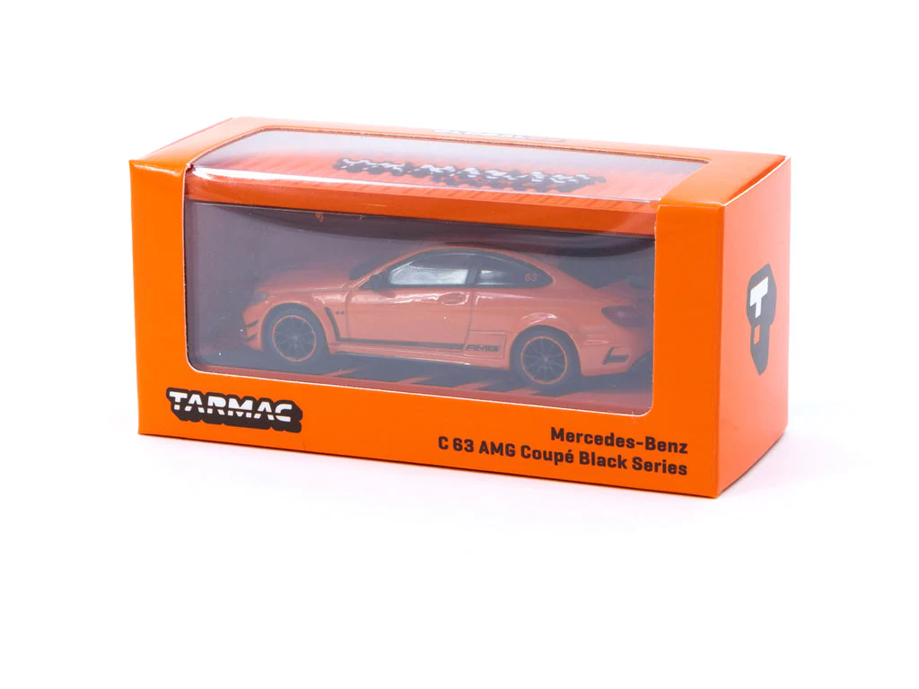 Tarmac Works 1:64 Mercedes-Benz C63 AMG Coupé Black Series Orange with Container - Image 4