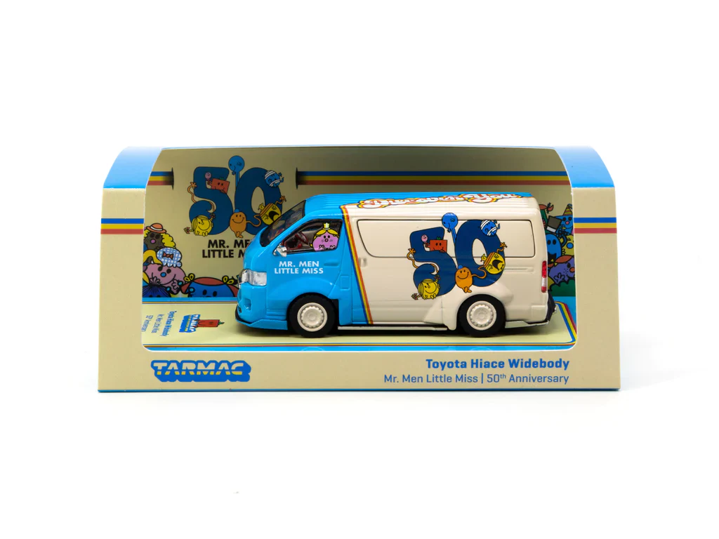 Tarmac Works 1:64 Toyota Hiace Widebody Mr. Men Little Miss 50th Anniversay with Metal Oil Can - Image 4